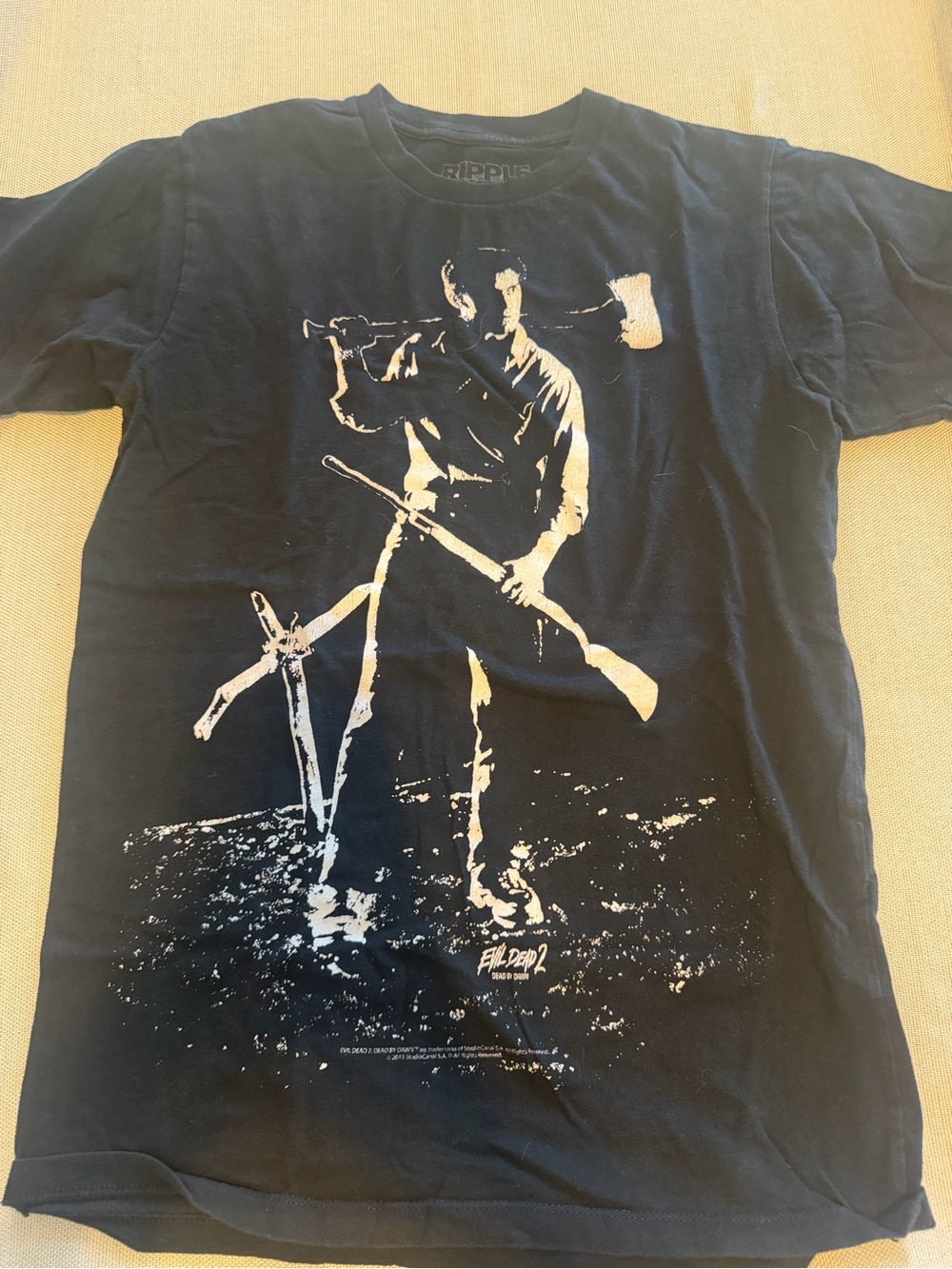ASH-EVIL DEAD 2 by Ripple Junction Black Short-Sleeve Tee with White Graphic